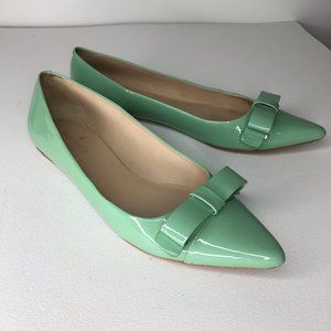 Kate Spade “Gabe” patent bow pointed flats, green